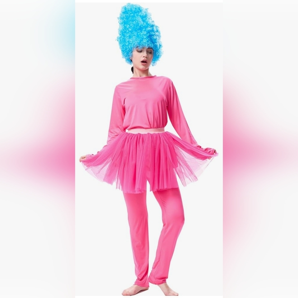 New Womens 3 Piece Pink Fairy Tutu Costume Set with Wig